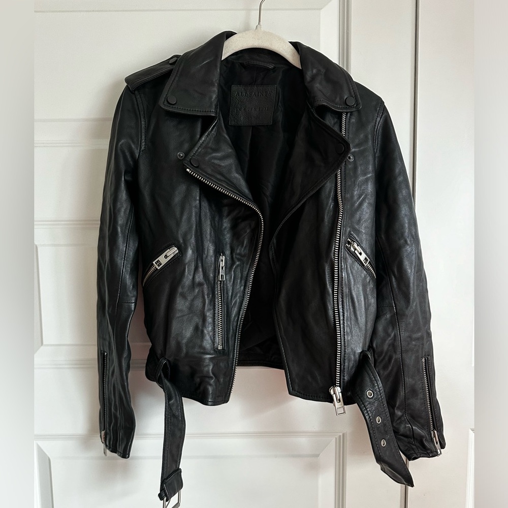 All‎ Saints Balfern Leather Biker Jacket Black- NWOT 0 - Picture 7 of 10